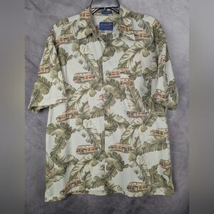Pendleton Medium Button Down Shirt Sleeve Leaf Print With Vintage Station Wagon
